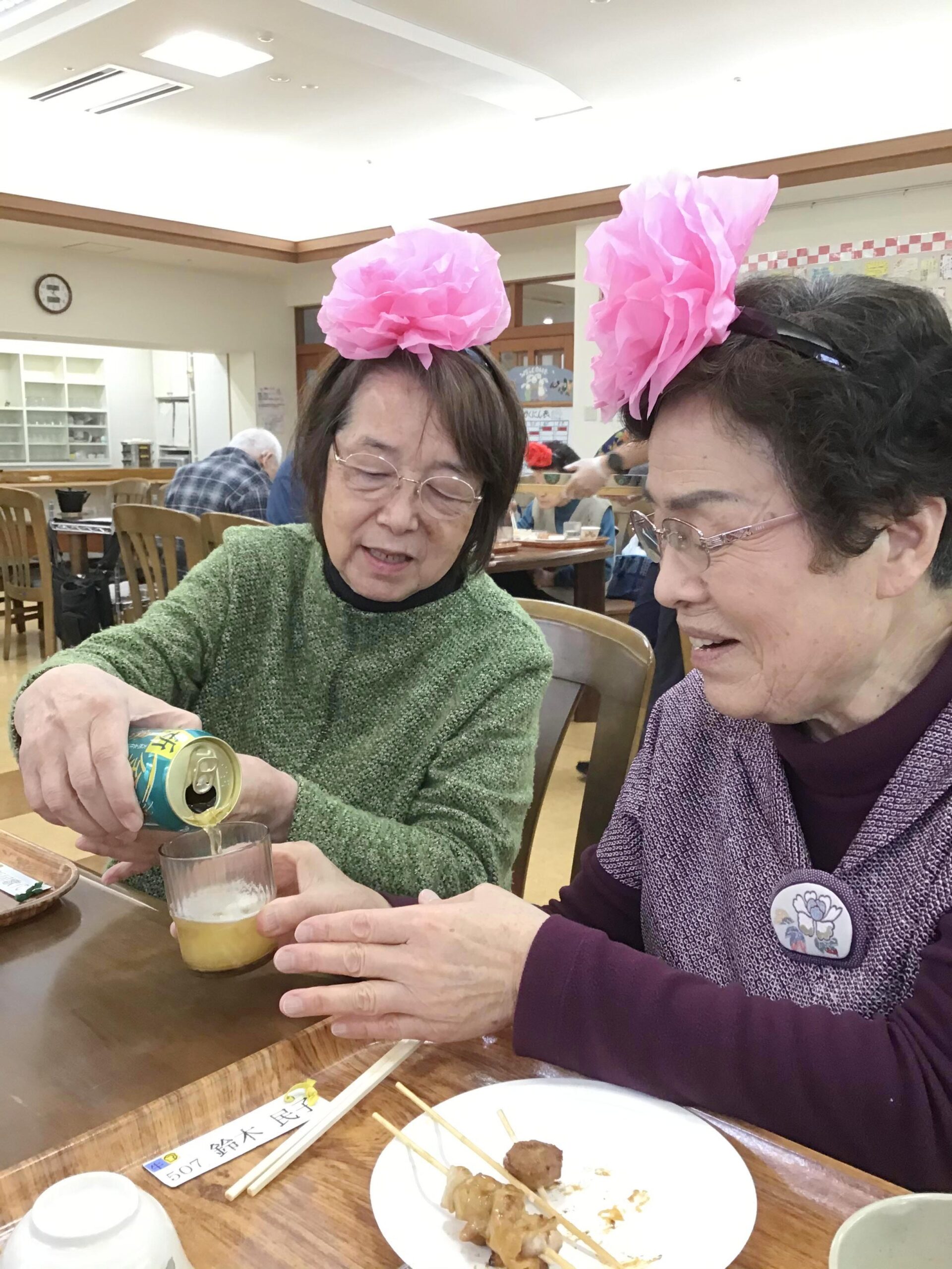 満開の花と花見食